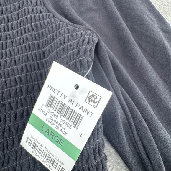 Pretty In Paint Black Smocked Square Neck Ruffle Peplum Long Sleeve Top Large - Picture 5 of 8